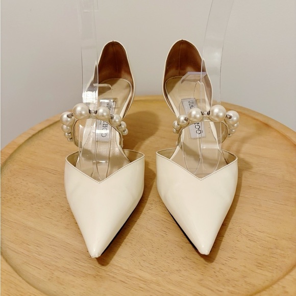 Jimmy Choo Aurelie Patent Leather Pearl Embellishment Heel - Picture 4 of 11